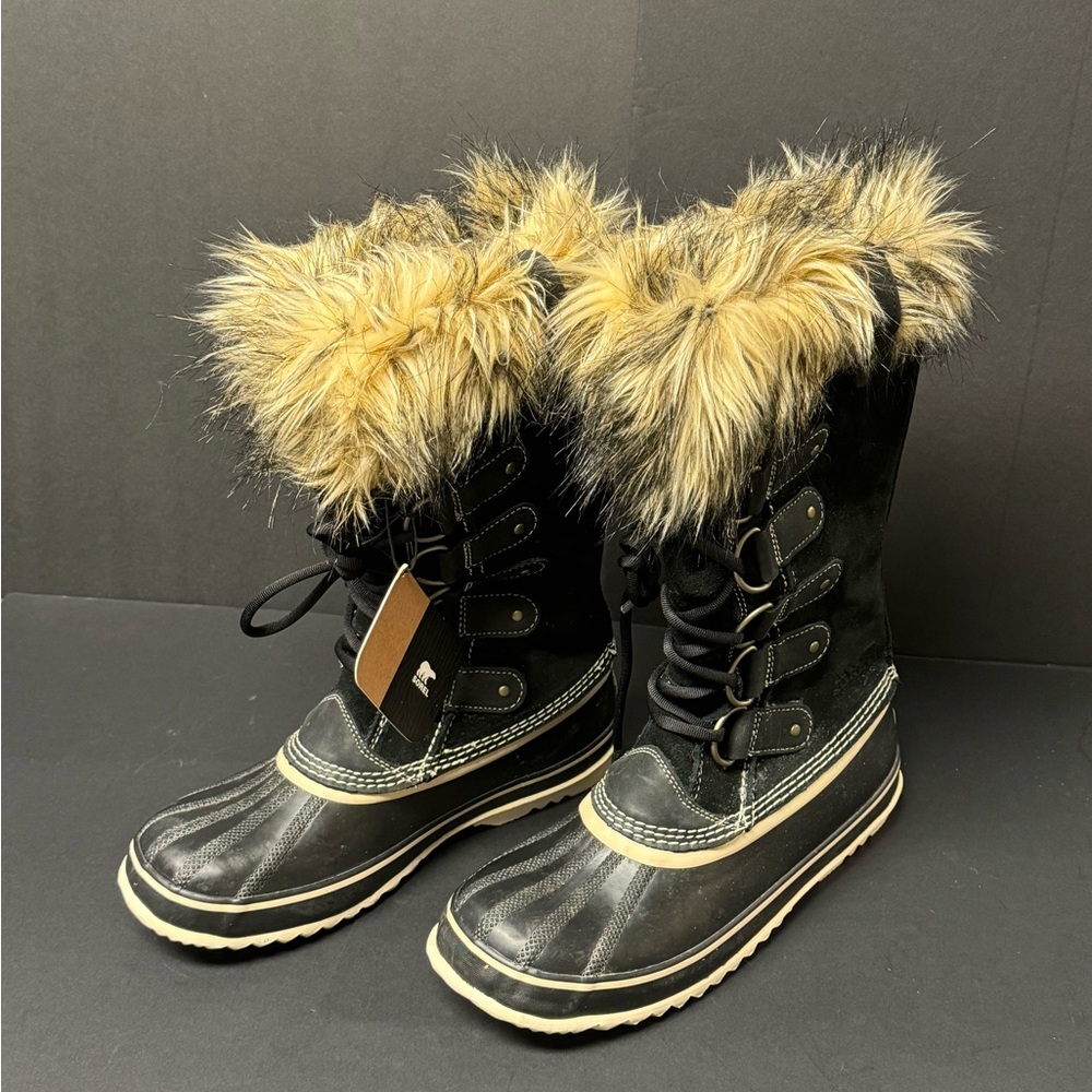 Sorel, Joan of Arctic, Black and Tan, Waterproof Boot Size 9, Faux Fur, Lace Up